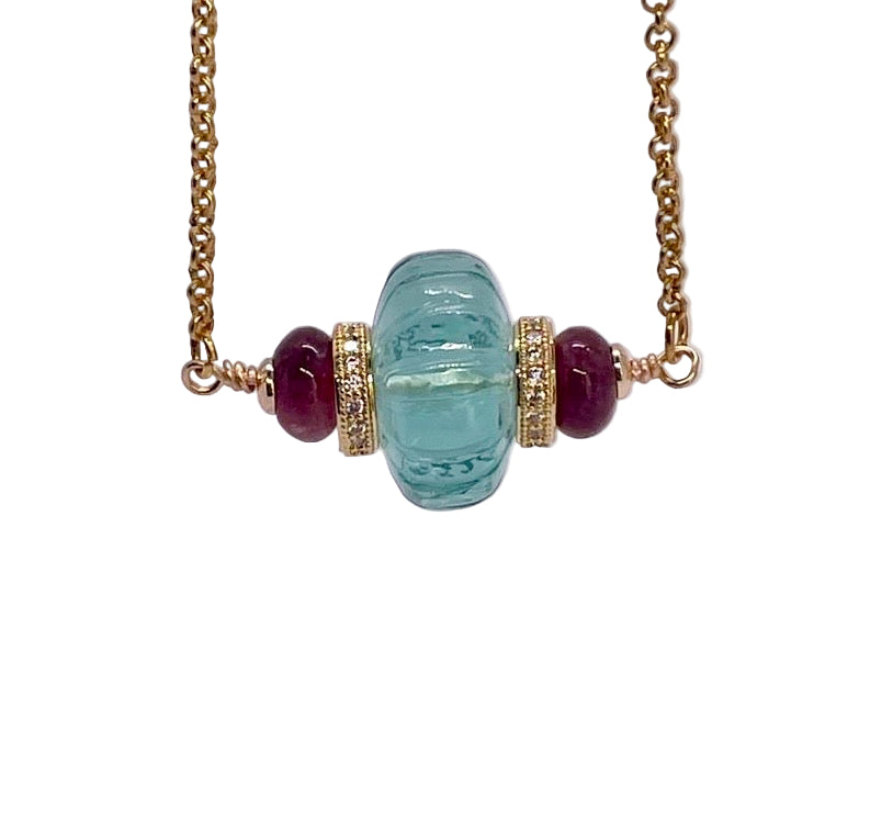 The Yuva Necklace: Turquoise & Pink with Gold Accents