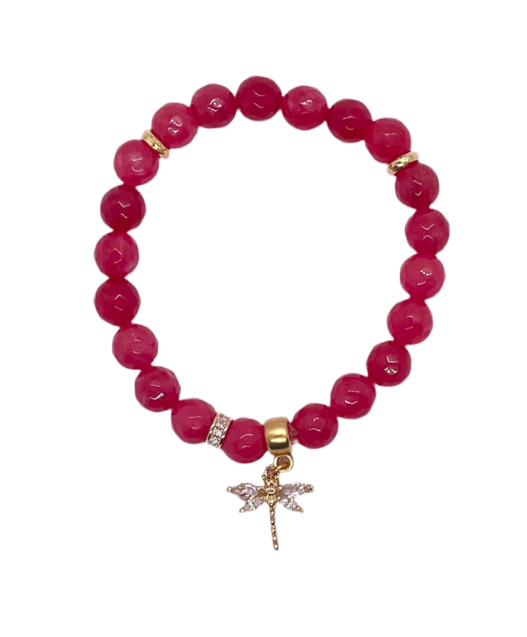 Petit Stretch Bracelet: Deep Pink with Dragonfly Charm