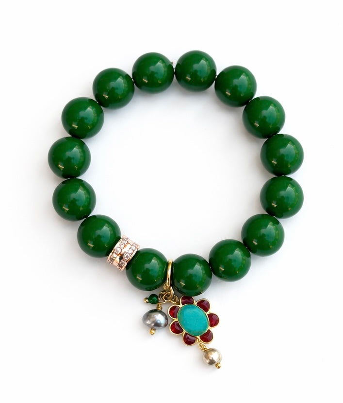 Stretch Bracelet: Green Flower