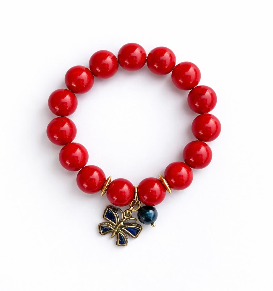 Stretch Bracelet: Red Butterfly