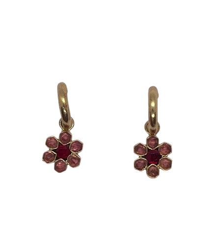 Arabesque Flower Mini Hoops - Pink & Red