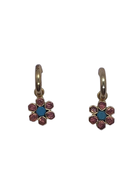 Arabesque Flower Mini Hoops - Pink & Turquoise