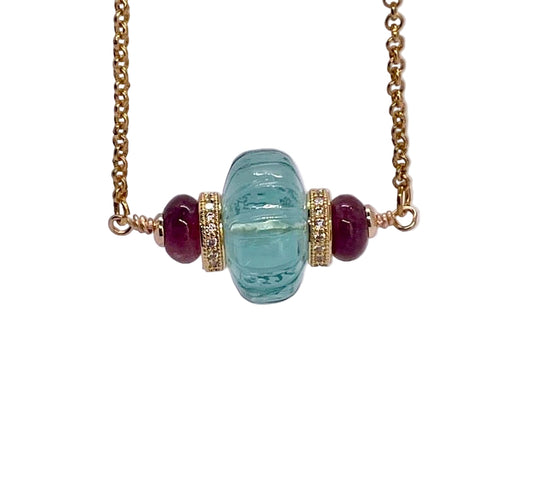 The Yuva Necklace: Turquoise & Pink with Gold Accents