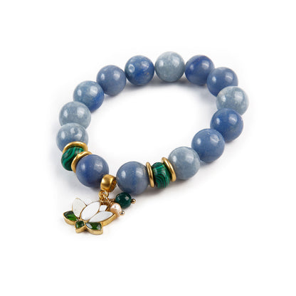 Stretch Bracelet - Blue with Lotus Charm