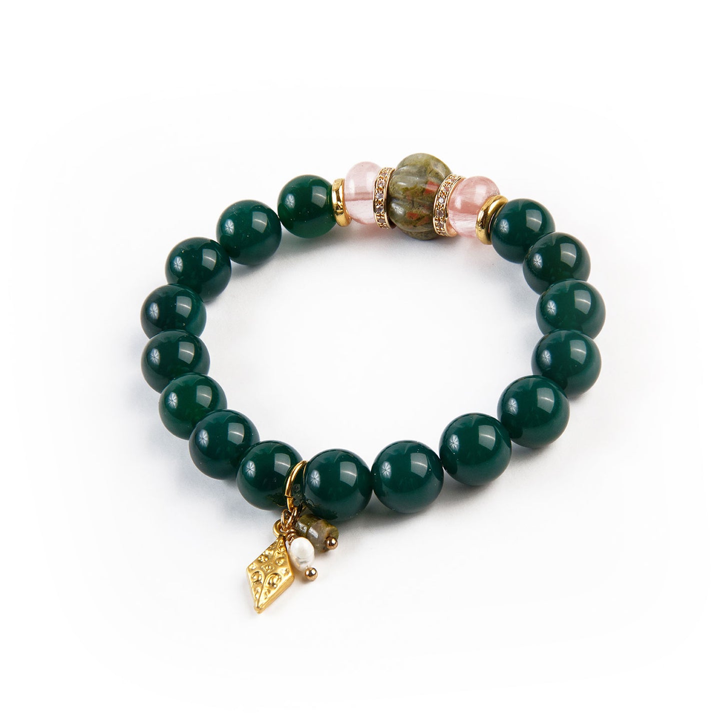 Stretch Bracelet - Green and Turquoise with Charm