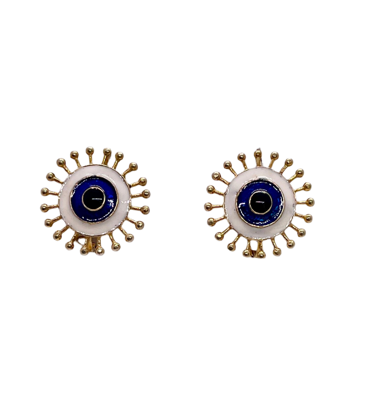 No Nazar: Turkish Eye Sunburst Earrings in White