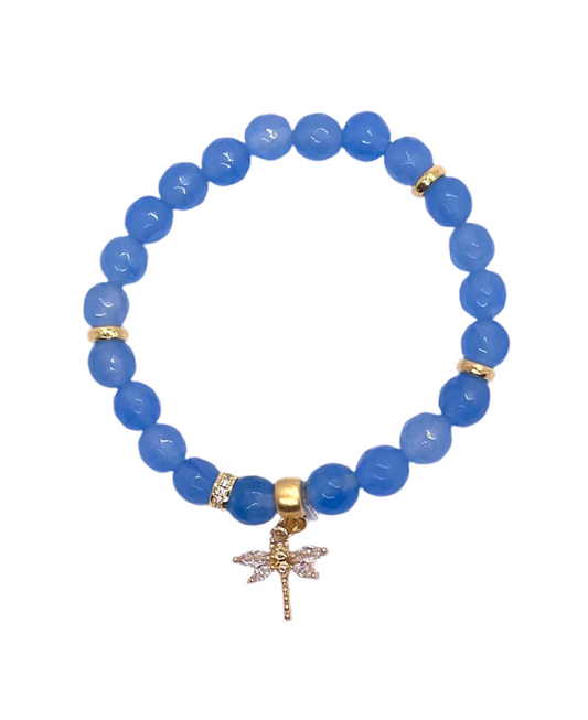 Petit Stretch Bracelet: Blue with Dragonfly Charm