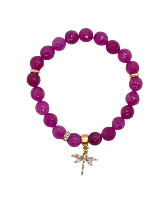 Petit Stretch Bracelet: Magenta with Dragonfly Charm