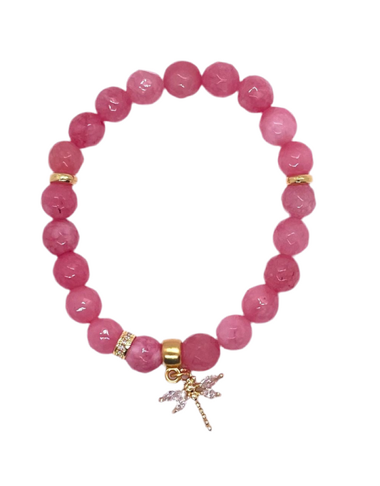 Petit Stretch Bracelet: Pink with Dragonfly Charm