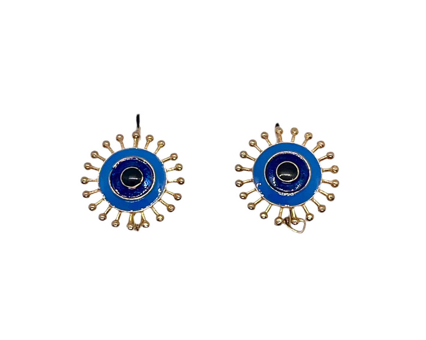No Nazar: Turkish Eye Sunburst Earrings in Blue