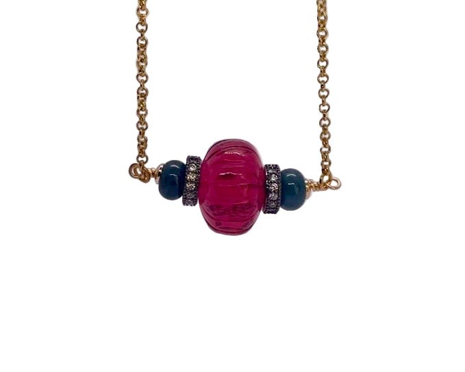 The Yuva Necklace: Deep Pink & Green with Gunmetal Accents