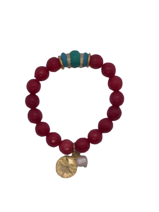 Stretch Bracelet: Red Agate with Charm  SOLD