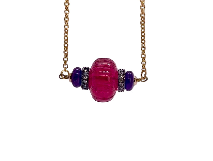The Yuva Necklace: Deep Pink & Purple with Gunmetal Accents