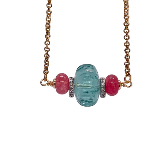 The Yuva Necklace: Turquoise & Pink with Silver Accent