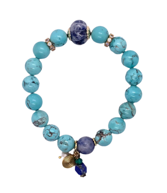 Stretch Bracelet: Turquoise with Pearl Charm