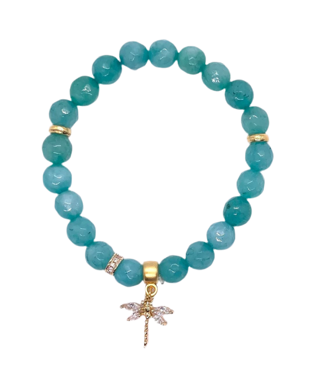 Petit Stretch Bracelet: Aqua with Dragonfly Charm