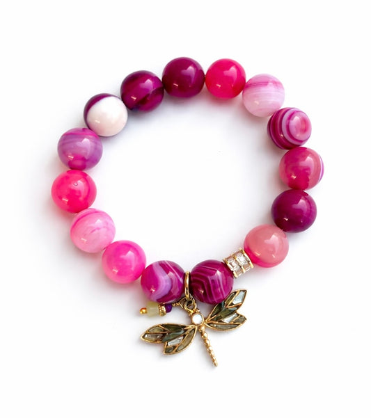 Stretch Bracelet: Pink Dragonfly