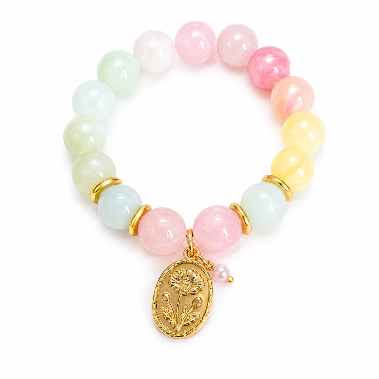 Stretch Bracelet: Botanical Bracelet in Candy, Oval Charm