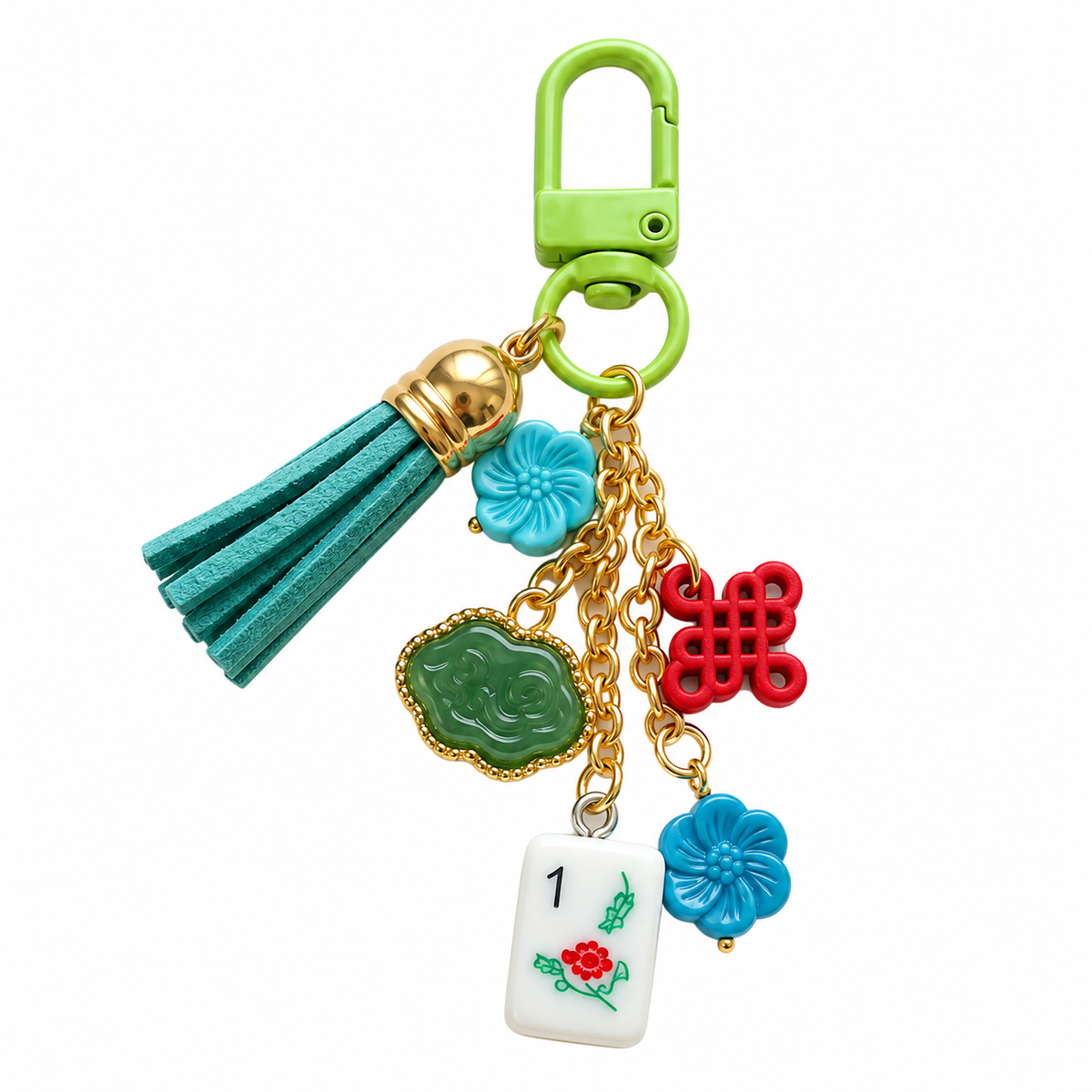 Bag Charm: Flower Tile Blue Tassel