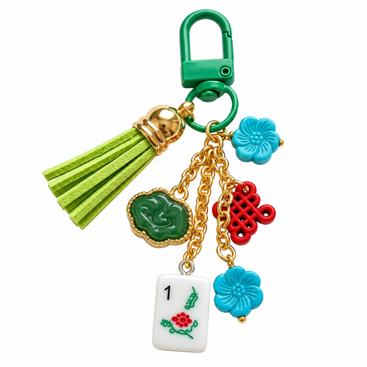 Bag Charm: Flower Tile with Green Tassel