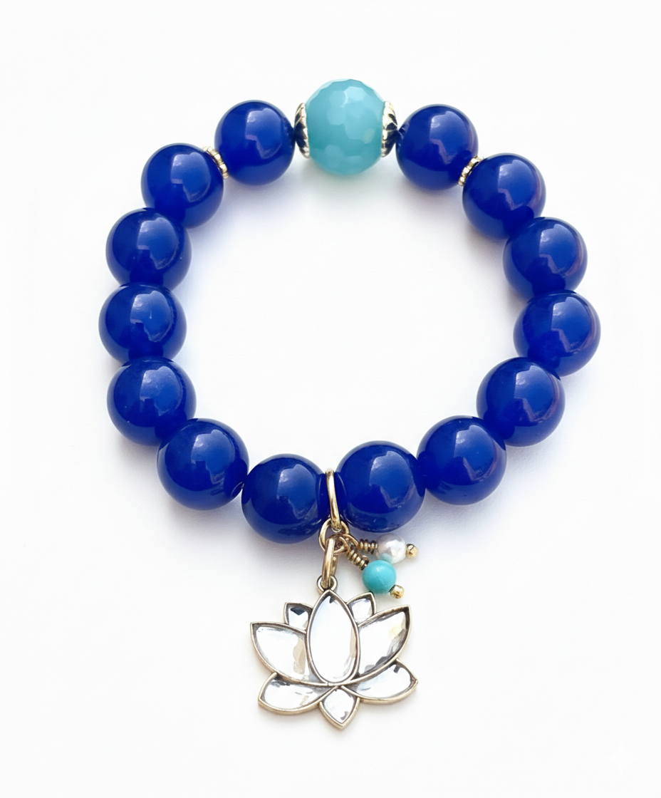 Stretch Bracelet: Serene Lotus in Blue with Turquoise