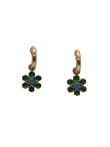 Arabesque Flower Mini Hoops - Green & Turquoise