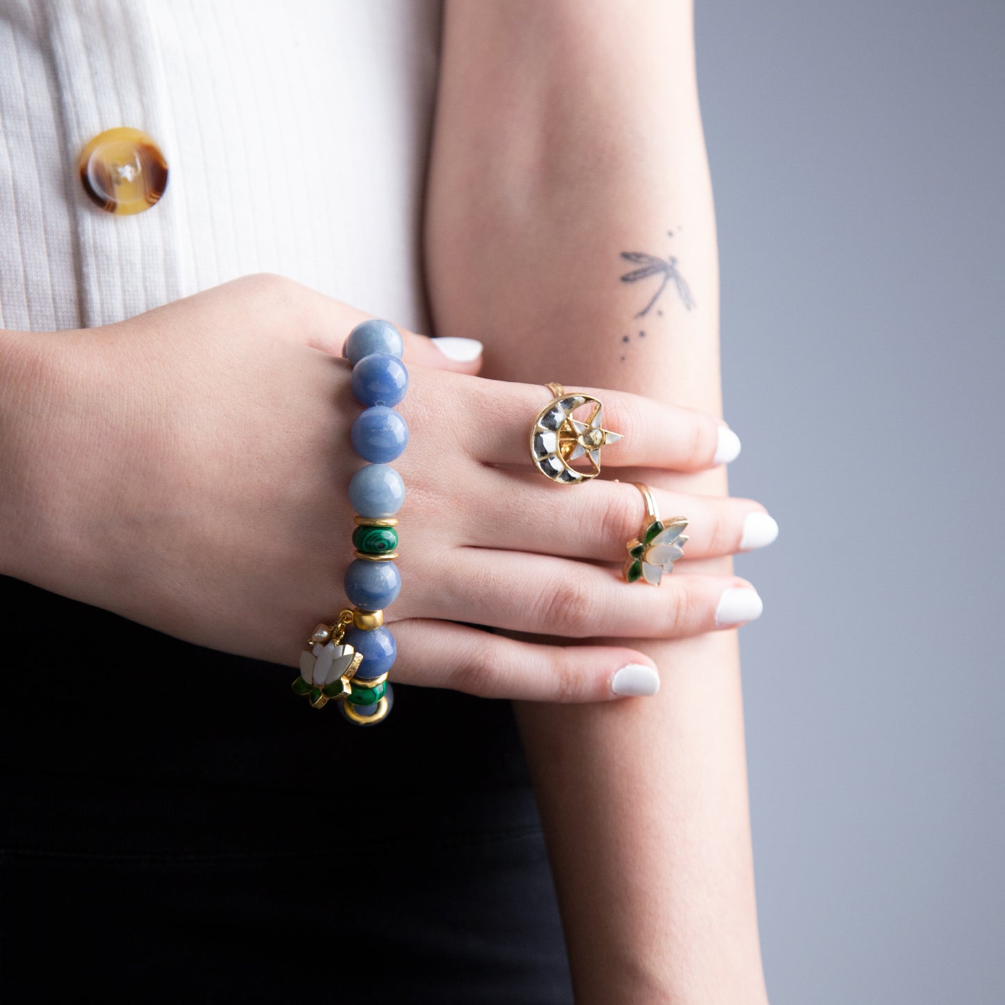 Stretch Bracelet - Blue with Lotus Charm SOLD