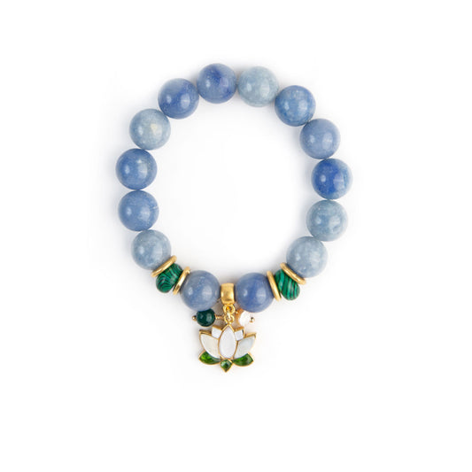 Stretch Bracelet - Blue with Lotus Charm